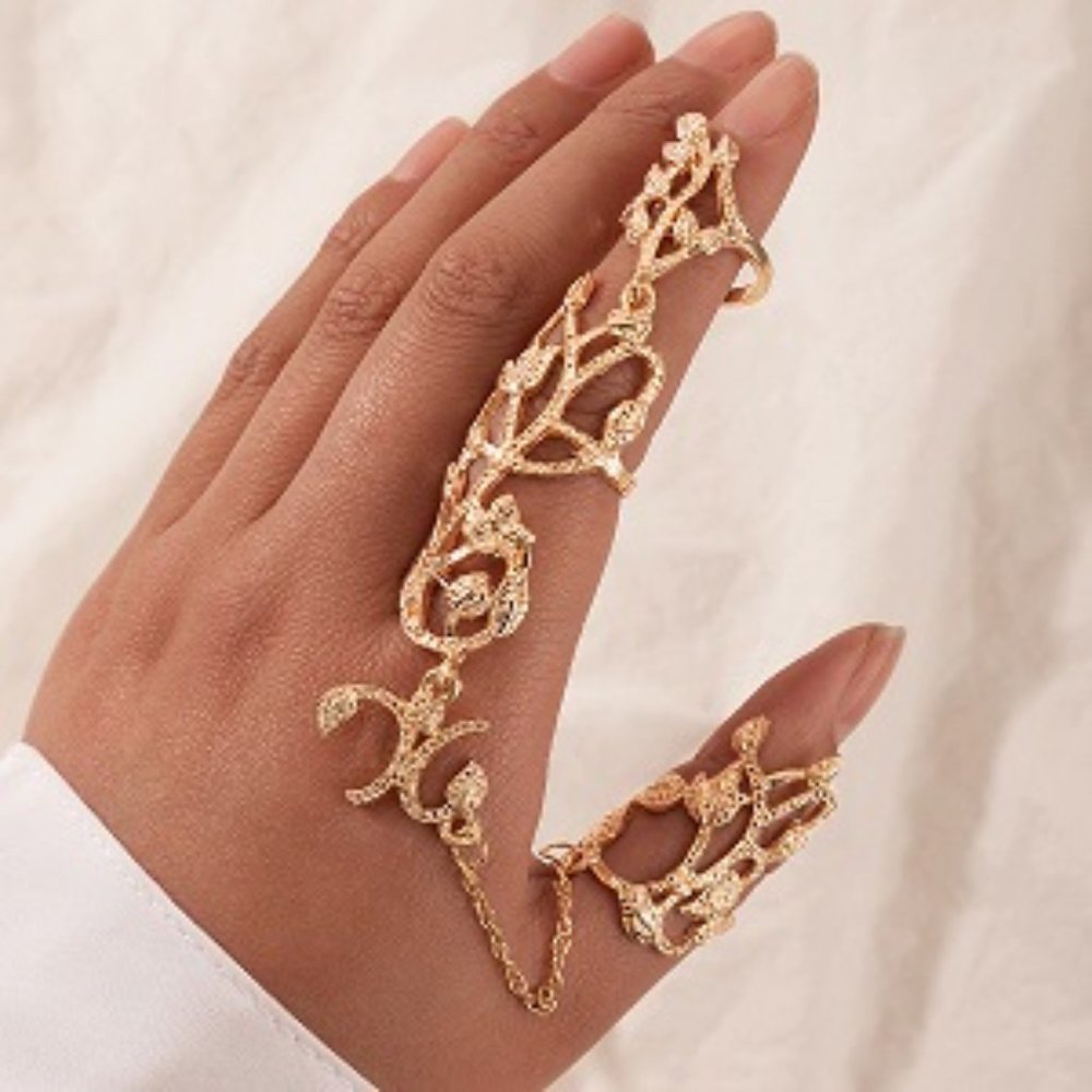 Ring ~ Crystal ~ Flower ~ Chain ~ Hollow ~ Silver Or Gold - Picture 5 of 8
